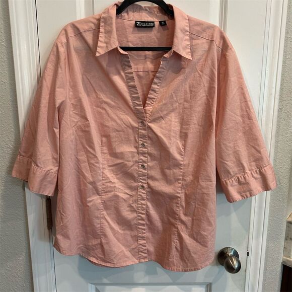 7th ave Women's 2XL Orange 3/4 Sleeve Button-Up Shirt - Picture 1 of 7